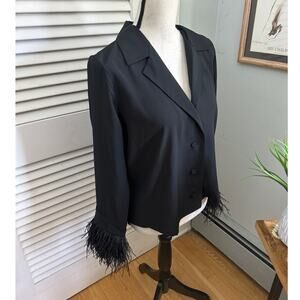 J CREW COLLECTION Womens Top SMALL Black Feather-Trim Drapey Crepe Evening Glam